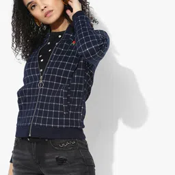Deal Jeans Women Navy Blue & White Checked Sweatshirt-picture-20