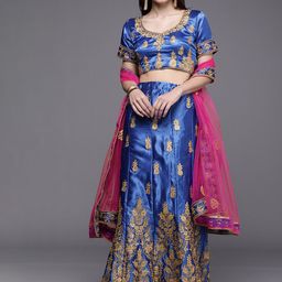 Mitera Blue & Pink Embroidered Semi-Stitched Lehenga & Unstitched Blouse With Dupatta-19