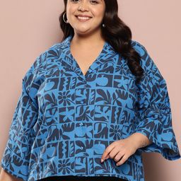 Sztori Plus Size Abstract Printed Pure Cotton Top image 1