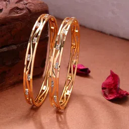 Anouk Women Set Of 2 Gold Plated Cubic Zirconia Stone Studded Bangles-6