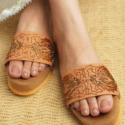 Adwitiya Women Textured Ethnic Open Toe Flats with Buckles-picture-15