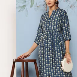 Libas Floral Print Puff Sleeves A-Line Midi Ethnic Dress-picture-29