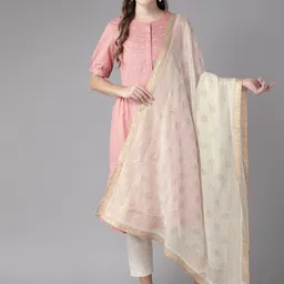 anayna Off-White & Golden Kota Doriya Block Printed Dupatta-37