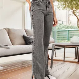 DressBerry Women 70s Bootcut Frayed Denim Slit Hem Jeans-image-36