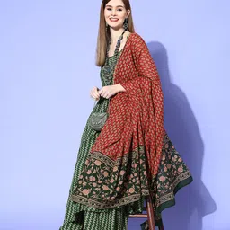 InWeave Women Chevron Viscose Rayon Spaghetti Straps Kurta Set-picture-36