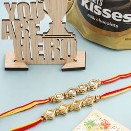 NVR Men's Set of 2 Multicolor Kundan Studded Thread Rakhi-4