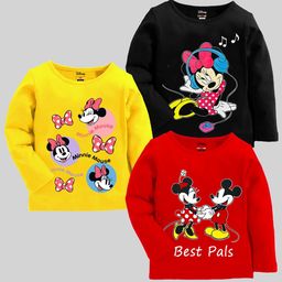 KUCHIPOO Girls Red 3 Minnie Mouse Printed Round Neck Cotton Regular T-shirt-image-10
