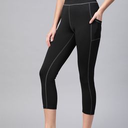 CHKOKKO Women Black Solid Cropped Stretchable Yoga Tights-image-56