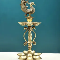 Exotic India Brass 2 Layer of Peacock Lamp with 12 Wicks-8