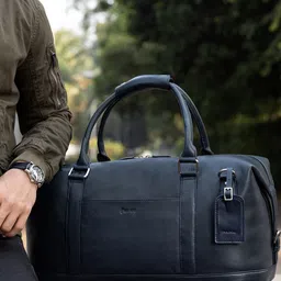 MAI SOLI Unisex Navy Blue Textured Leather Duffel Bag-picture-32