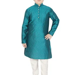 SG YUVRAJ Boys Green Ethnic Motifs Kurta with Pyjamas-15