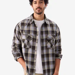 The Souled Store Men Tartan Checked Cotton Oversized Shirt-image-54