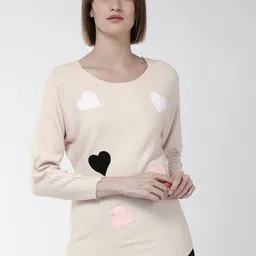 Fort Collins Women Cream-Coloured Self Design Acrylic Sweater-image-40