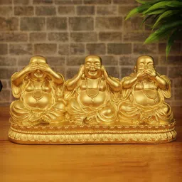 TIED RIBBONS Set of 3 Gold-Toned Laughing Buddha Figurines-48