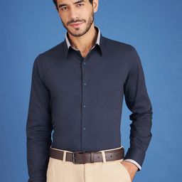 LOUIS STITCH Comfort Opaque Spread Collar Chest Pocket Cotton Semiformal Shirt-image-5