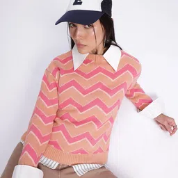 glitchez Chevron Charm Self Design Drop-Shoulder Pullover-image-57