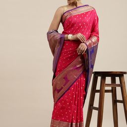 Mitera Pink & Gold-Toned Ethnic Motifs Silk Cotton Saree-picture-39