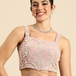Ethnovog Embroidered Sequinned Georgette Saree Blouse-picture-4