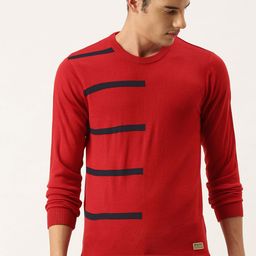 PETER ENGLAND UNIVERSITY Men Red & Black Striped Pullover-image-41