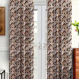 Cortina Brown & White 2 Pieces Geometric Door Curtain-41