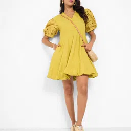 AKKRITI BY PANTALOONS Schiffli Flared Sleeve Balloon Dress-picture-35