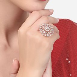 Zaveri Pearls Rose Gold-Plated CZ Studded Finger Ring-image-76