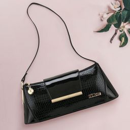 WOMEN MARKS Black Animal Textured PU Structured Sling Bag-2