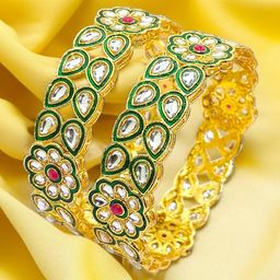 BeautyTrends Set Of 2 Gold-Plated Kundan-Studded Bangles-18