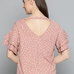 Harpa Women Dusty Pink & White Polka Dot Printed Styled Back Top-20