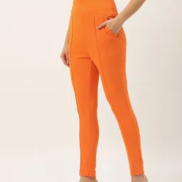 FOREVER 21 Women Orange Solid Panelled Cigarette Trousers-image-18