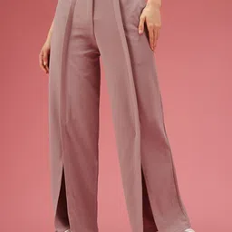 DressBerry Women Self Design Textured High-Rise Wide Leg Straight Fit Front Slit Trousers-image-52
