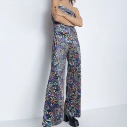 WAREHOUSE Paisley Print Velvet Bandeau Wide Leg Jumpsuit-image-13