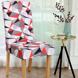Alina decor Set Of 6 White & Grey Printed Chair Cover-16
