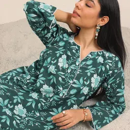 Libas Floral Printed Notch Neck Straight Short Kurta With Salwar-image-64