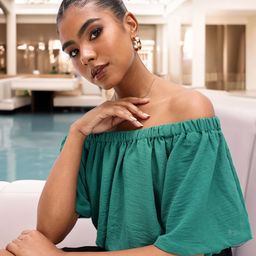 DressBerry Refreshing Green Off-Shoulder Gathered Crop Top-7