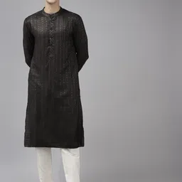 See Designs Men Black Thread Work Kurta with Trousers-image-42