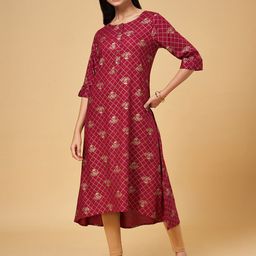 YU by Pantaloons Women Red Ethnic Motifs Printed Kurta-image-74