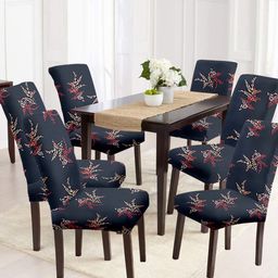 Cortina Set Of 6 Navy Blue & Red Printed Chair Covers-7