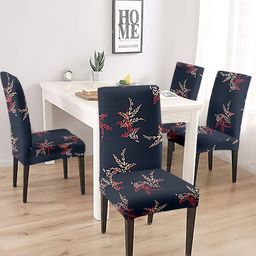 Cortina Set Of 4 Navy Blue & Red Printed Chair Covers-27