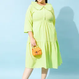 Athena Ample Plus Size Self Design Above the Keyboard Collar Fit & Flare Midi Dress-image-2