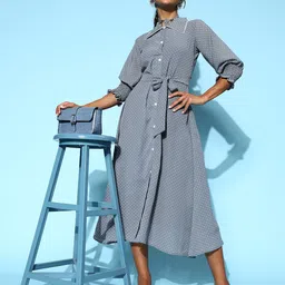 Kvsfab Women  Grey Polka Dotted Statement Collar Dress-picture-51