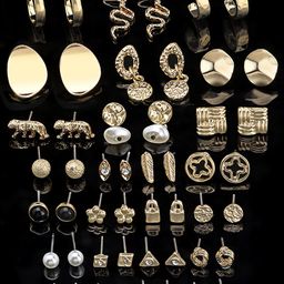 AMI Set of 25 Gold-Toned Contemporary Studs Drop & Semi-Hoops Earrings-image-83