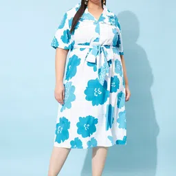 Athena Ample Plus Size Floral Printed Tie-Up Detailed Fit & Flare Midi Dress-image-33