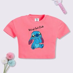YK Disney Girls Lilo & Stitch Printed Cotton Crop T-shirt-image-23