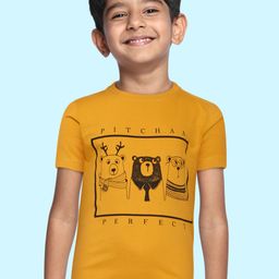 BRATMA Kids Mustard Yellow & Black Printed Cotton T-shirt-image-29