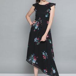 Harpa Women Black & Burgundy Floral Printed Maxi Dress-image-74