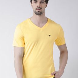 Friskers Men Yellow Solid V-Neck Pure Cotton T-shirt-image-68