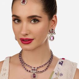 Zaveri Pearls Silver-Plated American Diamond-Studded Layered Jewellery Set-image-79