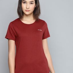 Alcis Women Maroon Slim Fit Solid Round Neck T-shirt-picture-46