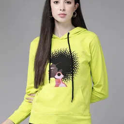 The Dry State Women Yellow Printed Hooded Sweatshirt-picture-2